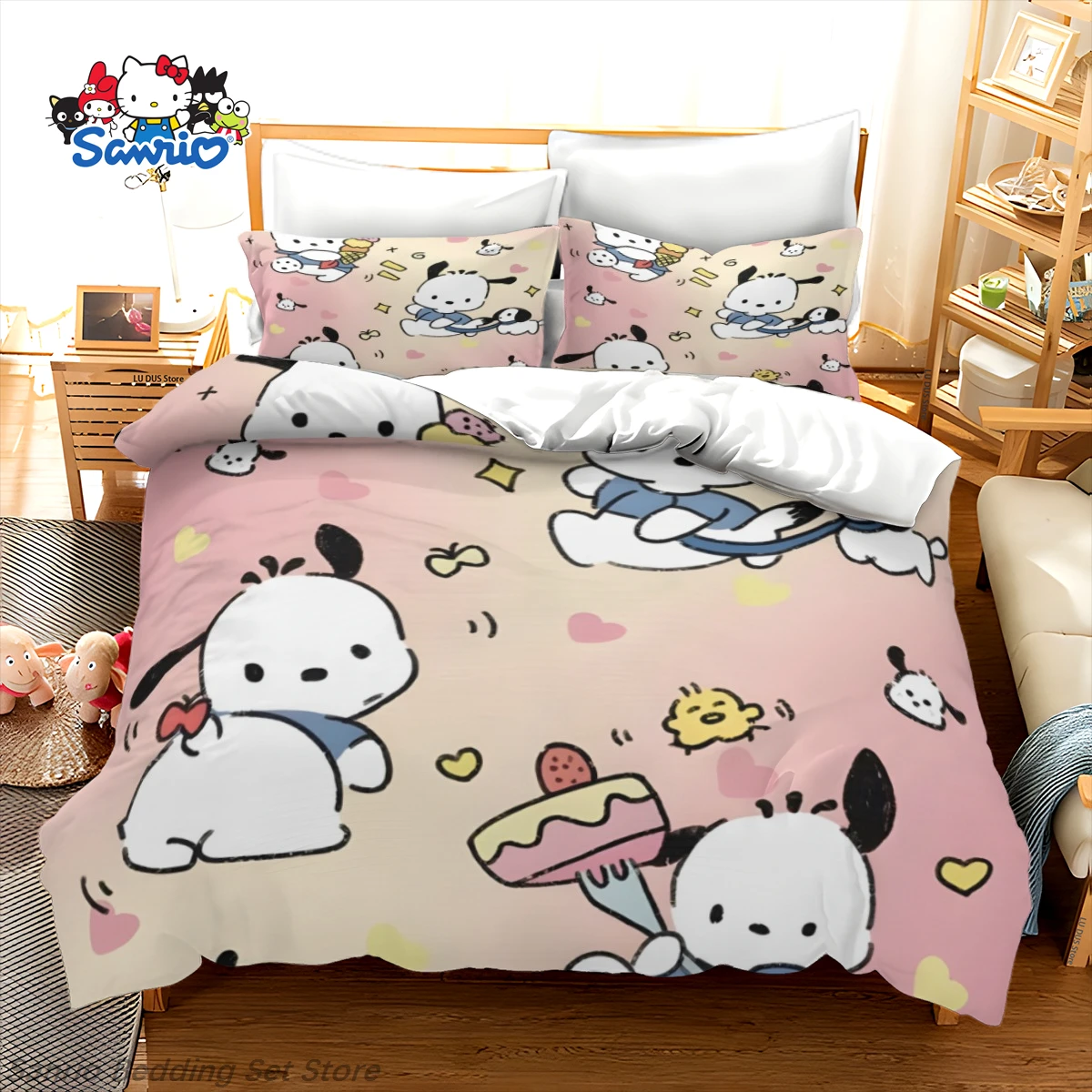 Sanrio Pochacco Bedding Set Kawaii Anime Hello Kitty Duvet Cover with 2 Pillowcases for Girls Kids Room Decor Gift King
Sanrio Pochacco Bedding Set Kawaii Anime Hello Kitty Duvet Cover with 2 Pillowcases for Girls Kids Room Decor Gift King