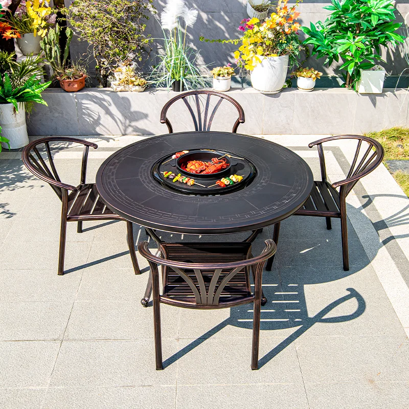 Popular Luxury All Cast Aluminum Weather Resistance Outdoor Patio Dining Table And Chair Garden Furniture Set With BBQ Grill
Popular Luxury All Cast Aluminum Weather Resistance Outdoor Patio Dining Table And Chair Garden Furniture Set With BBQ Grill