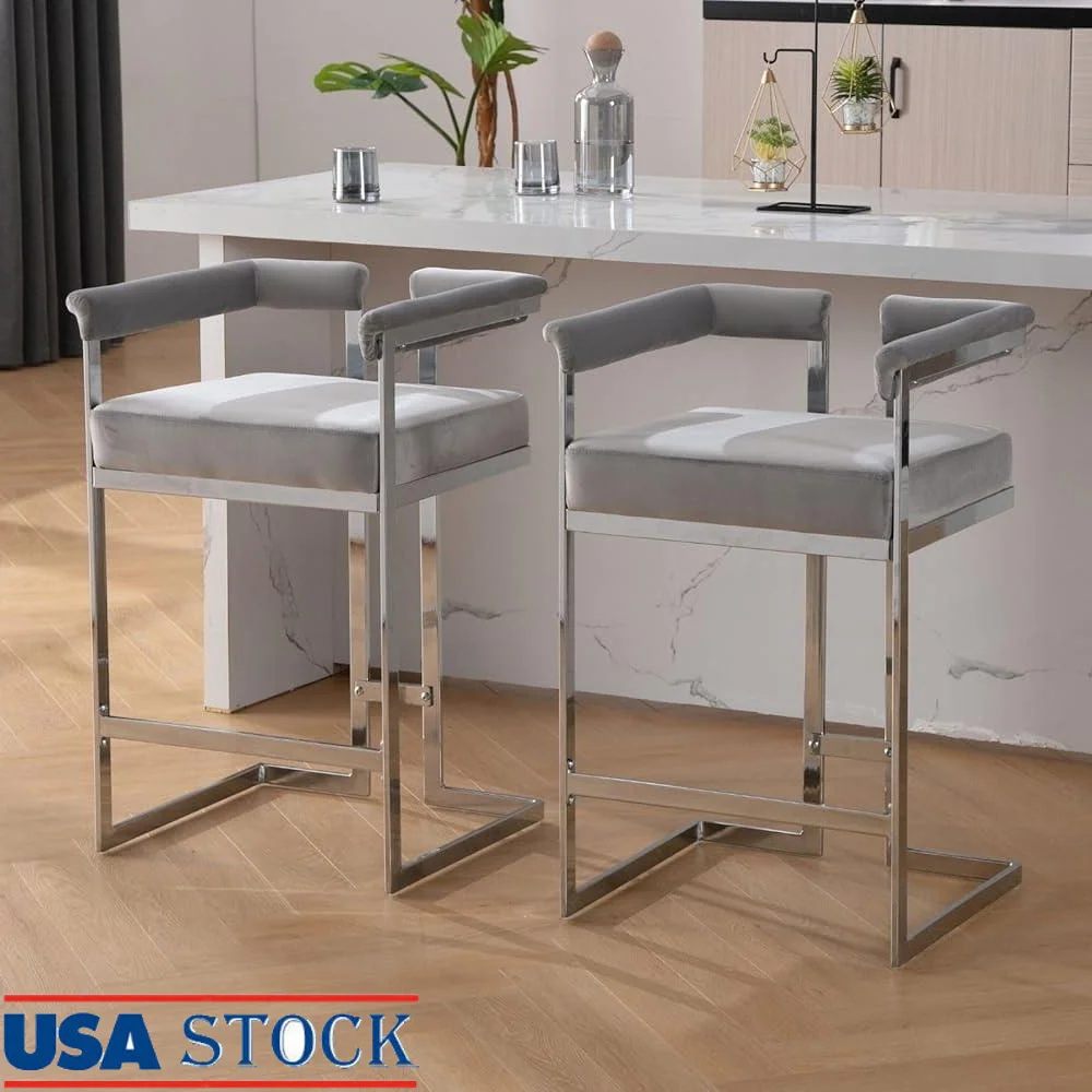 Modern Velvet Bar Stools Set of 2 Chrome Finish Counter Height Stools Comfortable Kitchen Island Chairs Easy Assembly
Modern Velvet Bar Stools Set of 2 Chrome Finish Counter Height Stools Comfortable Kitchen Island Chairs Easy Assembly