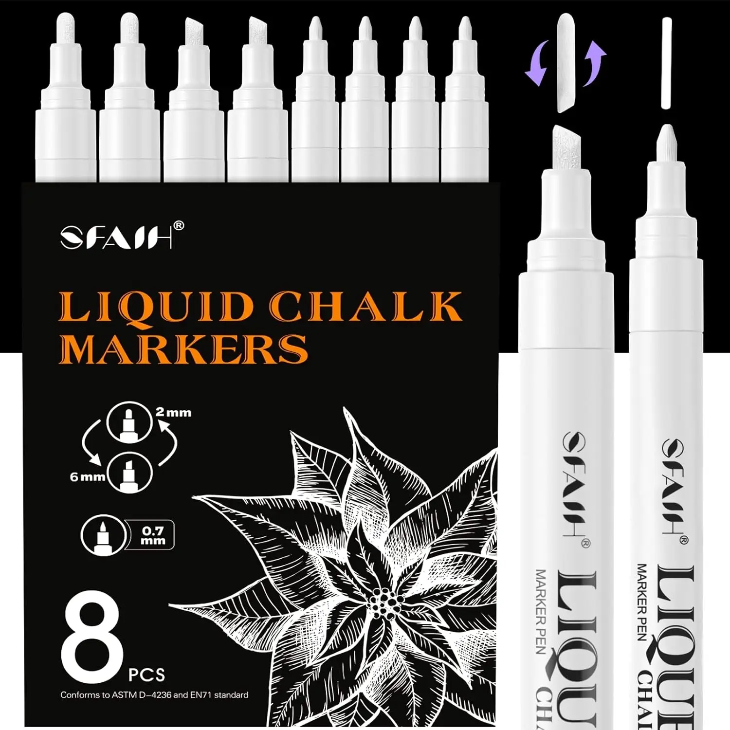 White Liquid Chalk Markers for Blackboard & Glass, 8-Pack with Reversible Tips, Wet Wipe No Residue
White Liquid Chalk Markers for Blackboard & Glass, 8-Pack with Reversible Tips, Wet Wipe No Residue