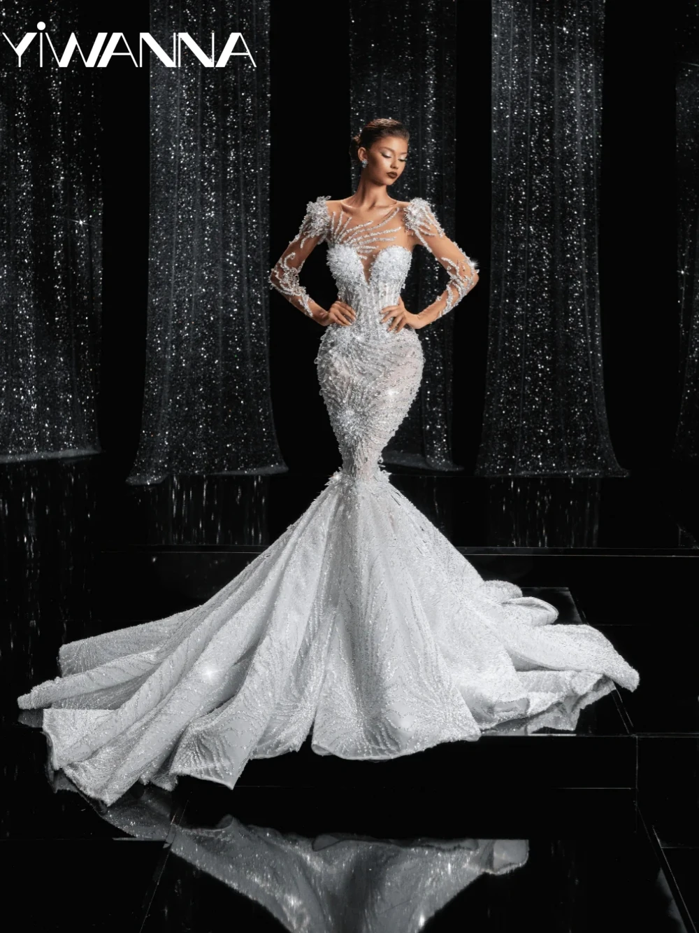 Sparkling Exquisite Crystal Mermaid Wedding Dress Modest Dreamy Long Sleeve Bridal Gown Customized Charming Dresses For Bride
Sparkling Exquisite Crystal Mermaid Wedding Dress Modest Dreamy Long Sleeve Bridal Gown Customized Charming Dresses For Bride
