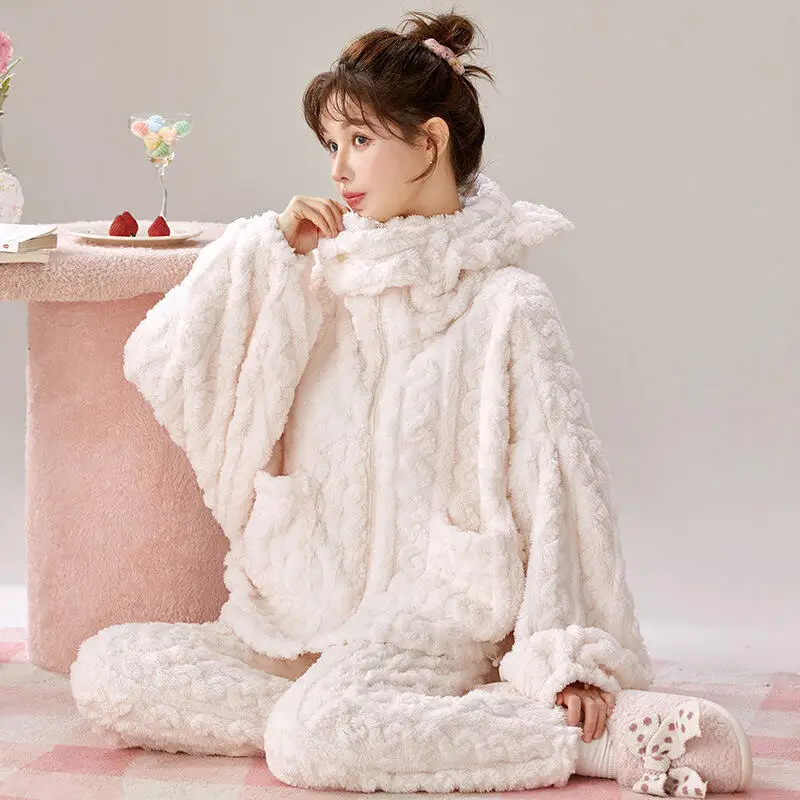 Girl's Student Hooded Sleepwear Loungewear Pajamas Homewear Spring Autumn Winter Women's Coral Fleece Thicken Flannel Outerwear
Girl's Student Hooded Sleepwear Loungewear Pajamas Homewear Spring Autumn Winter Women's Coral Fleece Thicken Flannel Outerwear