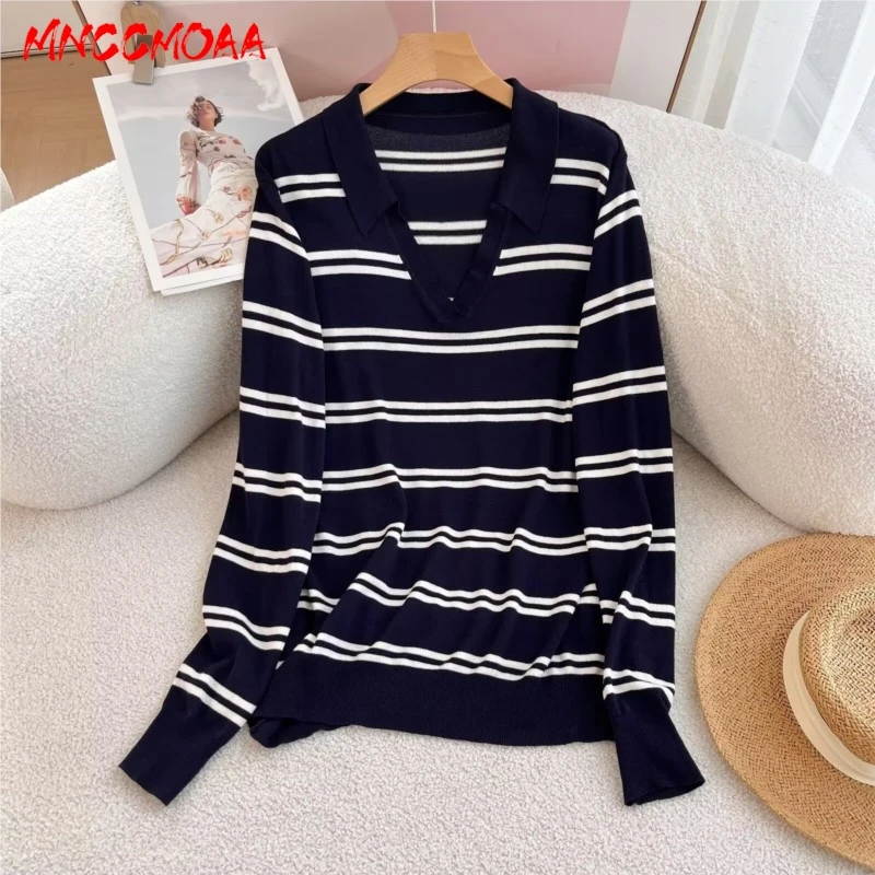 2025 New Spring Summer Knitted Sweater For Women Casual Stripe Polo Collar Long Sleeve Knit Tops
2025 New Spring Summer Knitted Sweater For Women Casual Stripe Polo Collar Long Sleeve Knit Tops