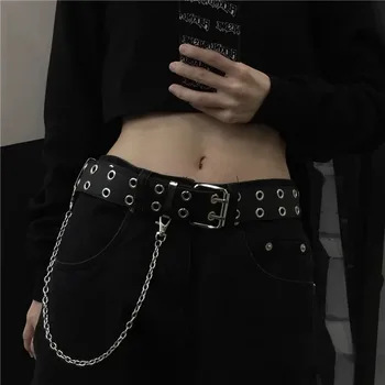 패션 합금 여성 벨트 체인 럭셔리 정품 가죽 새로운 스타일 핀 버클 청바지 장식 숙녀 복고풍 장식 펑크