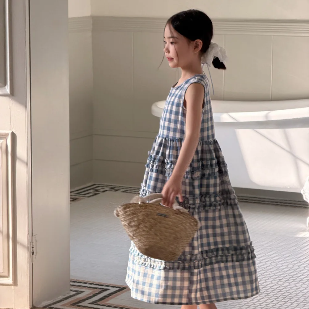 Girls 2026 New Korean Blue Checkered Simple Tank Top Lace Dress for Casual Loose Vacation Long Fashion Dress
Girls 2026 New Korean Blue Checkered Simple Tank Top Lace Dress for Casual Loose Vacation Long Fashion Dress