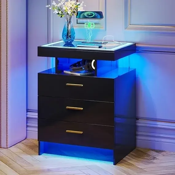 XR Modern Bedside Table 2 Set Nightstands With Wireless Charging Station, Auto Sensor 3 Color Dimmable LED Night Stand
XR Modern Bedside Table 2 Set Nightstands With Wireless Charging Station, Auto Sensor 3 Color Dimmable LED Night Stand