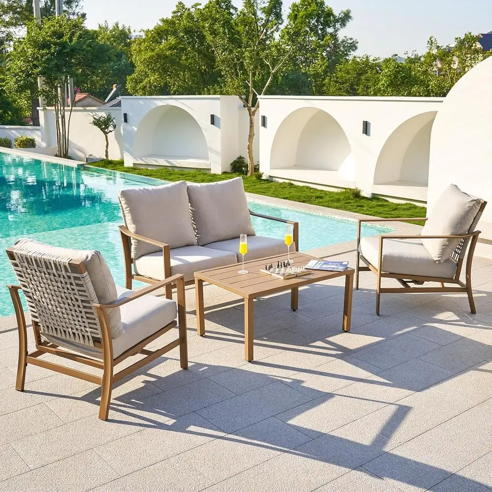 4 Pieces Patio urniture Sets, ern Metal Outdoor Contion Sets with High Back All Weather Hand-Woven Rope Rocking Chairs, Loveseat
4 Pieces Patio urniture Sets, ern Metal Outdoor Contion Sets with High Back All Weather Hand-Woven Rope Rocking Chairs, Loveseat