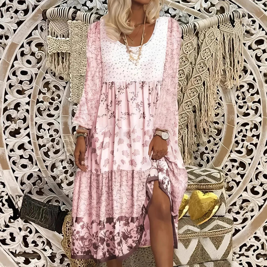 Women's Long Sleeve Printed New Round Neck Hoilday Dress
Women's Long Sleeve Printed New Round Neck Hoilday Dress