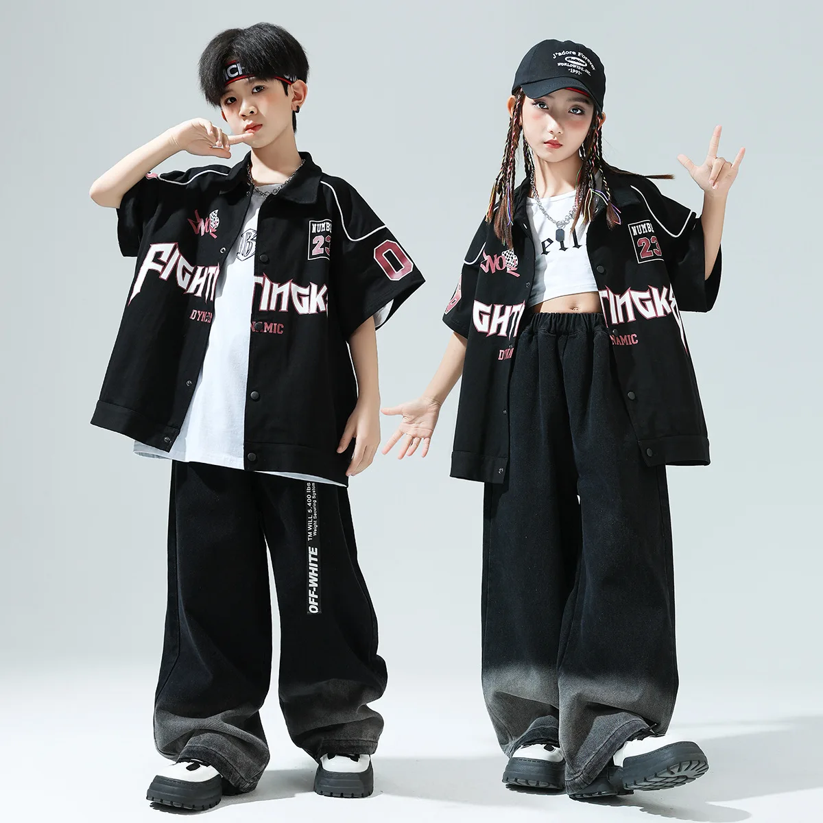 Kid Hip Hop Clothing Black Short Sleeve Print Shirt Top Casual Denim Jeans Baggy Pants for Girl Boy Jazz Dance Costume Clothes
Kid Hip Hop Clothing Black Short Sleeve Print Shirt Top Casual Denim Jeans Baggy Pants for Girl Boy Jazz Dance Costume Clothes