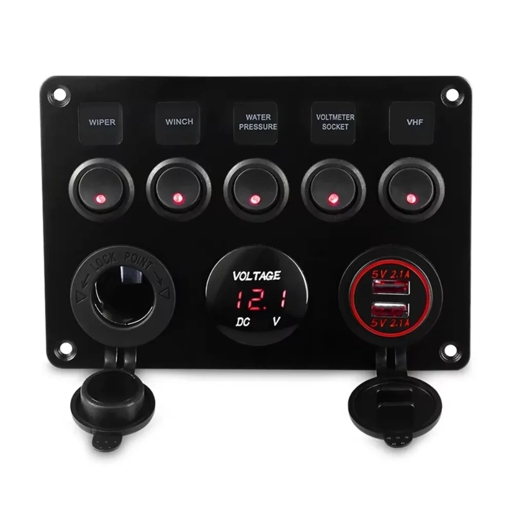Red/Green/Blue Lights 5 Gang Switch Panel Dual USB Socket Waterproof ON-OFF Toggle For Car Digital Voltage Display
Red/Green/Blue Lights 5 Gang Switch Panel Dual USB Socket Waterproof ON-OFF Toggle For Car Digital Voltage Display