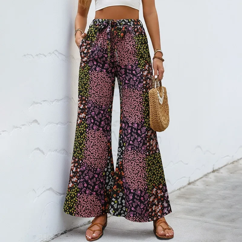 New Fashion Loose Beach Pants 2025 Holiday Summer Pants Lace-up Printed Elegant High Waist Wide-leg Pants for Women Trousers
New Fashion Loose Beach Pants 2025 Holiday Summer Pants Lace-up Printed Elegant High Waist Wide-leg Pants for Women Trousers