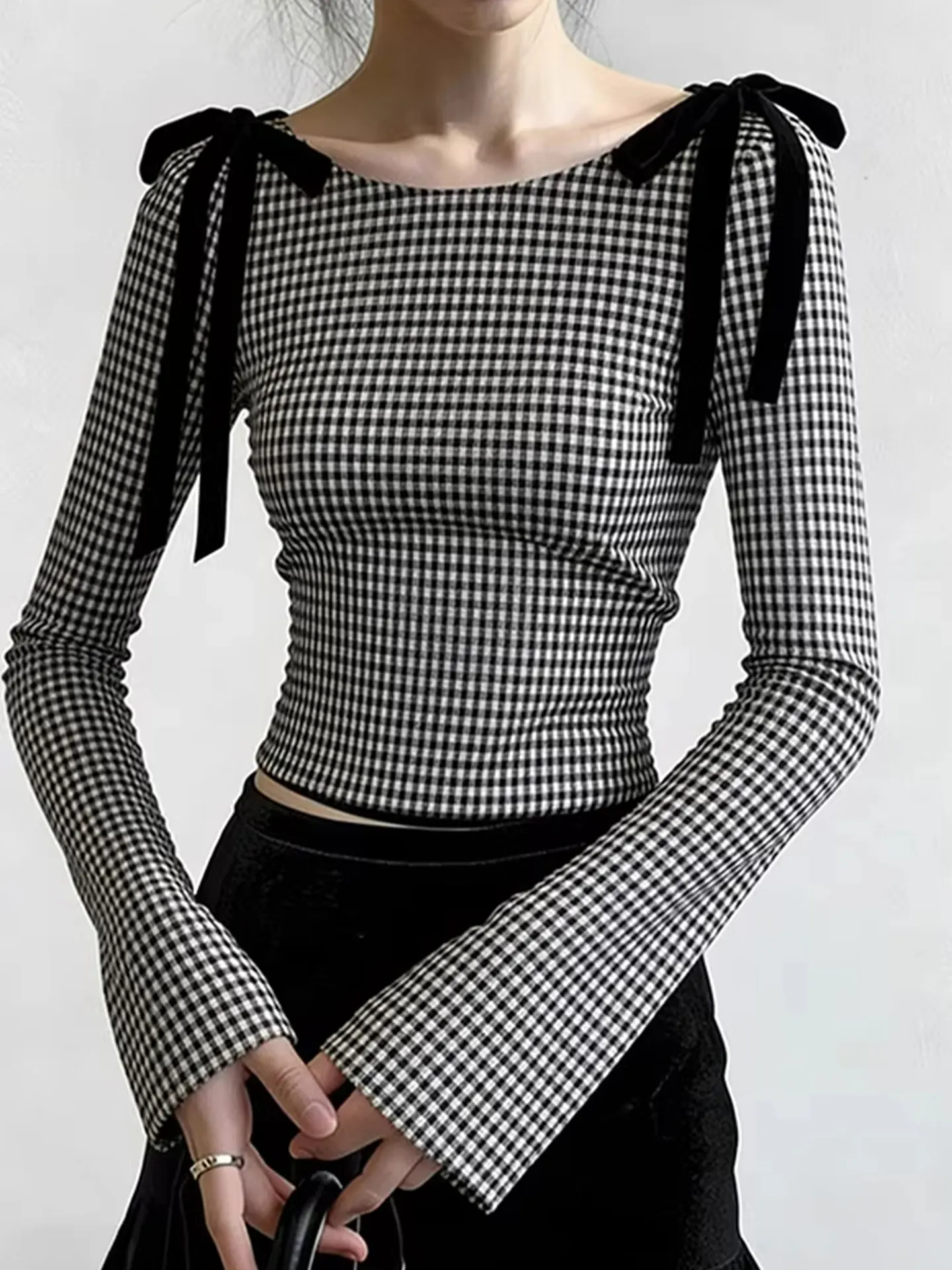 Trendy Knot Plaid Long Sve Women's Base irt Spring Faion Top Korean Sle Slim Fit round Ne Silk Blend
Trendy Knot Plaid Long Sve Women's Base irt Spring Faion Top Korean Sle Slim Fit round Ne Silk Blend