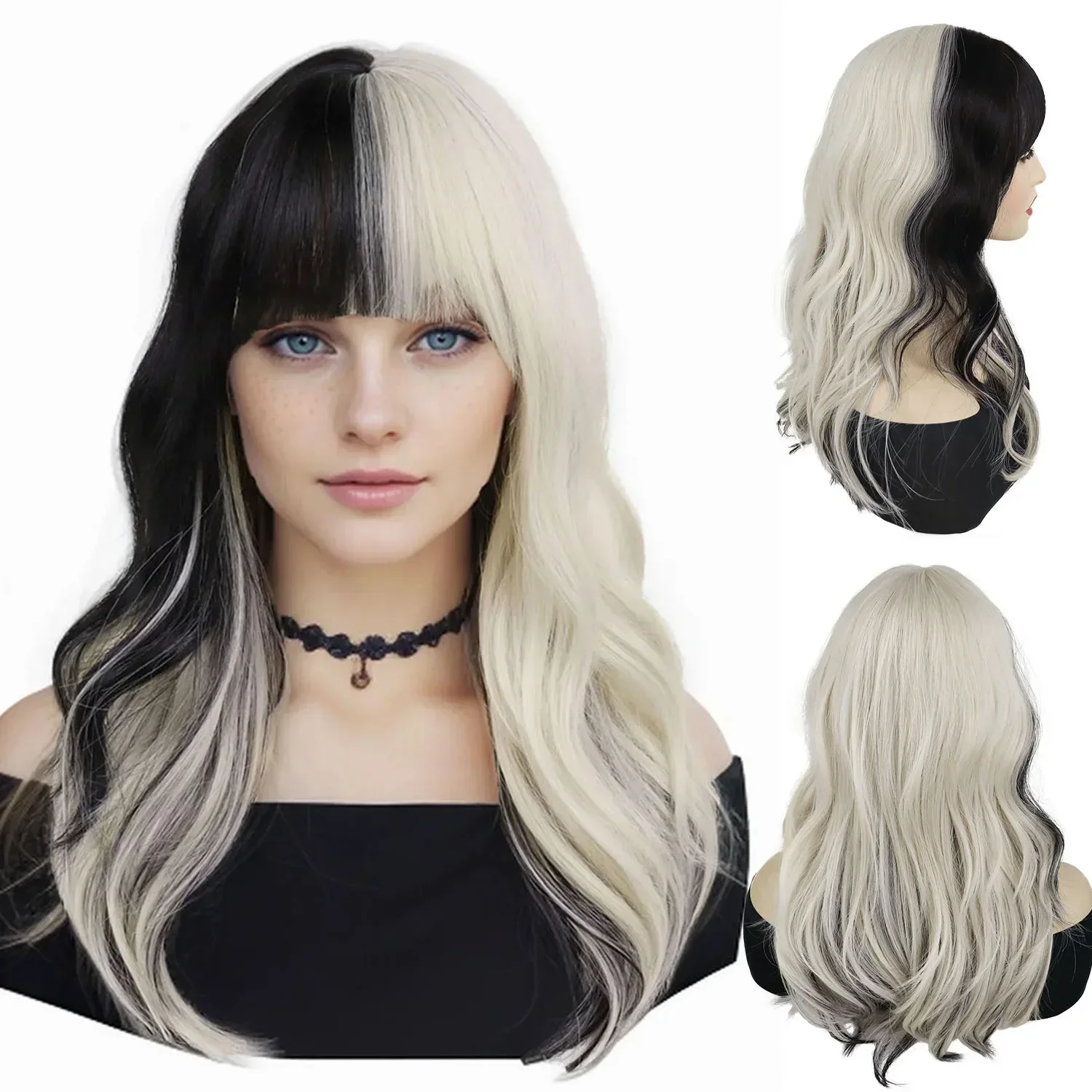 Synthetic Hair Long Curly Wigs for Women Wavy Mixed Black and Blonde Wig with Bangs Anime Cosplay Wigs Halloween Costume Drag
Synthetic Hair Long Curly Wigs for Women Wavy Mixed Black and Blonde Wig with Bangs Anime Cosplay Wigs Halloween Costume Drag