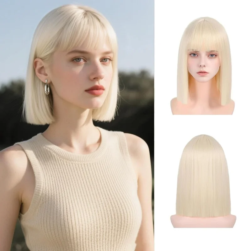 12 Inch Blonde Bob Wig with Bangs, Short Straight Heat Resistant Synthetic Wig, Natural Look for Daily, Halloween Party Cosplay
12 Inch Blonde Bob Wig with Bangs, Short Straight Heat Resistant Synthetic Wig, Natural Look for Daily, Halloween Party Cosplay