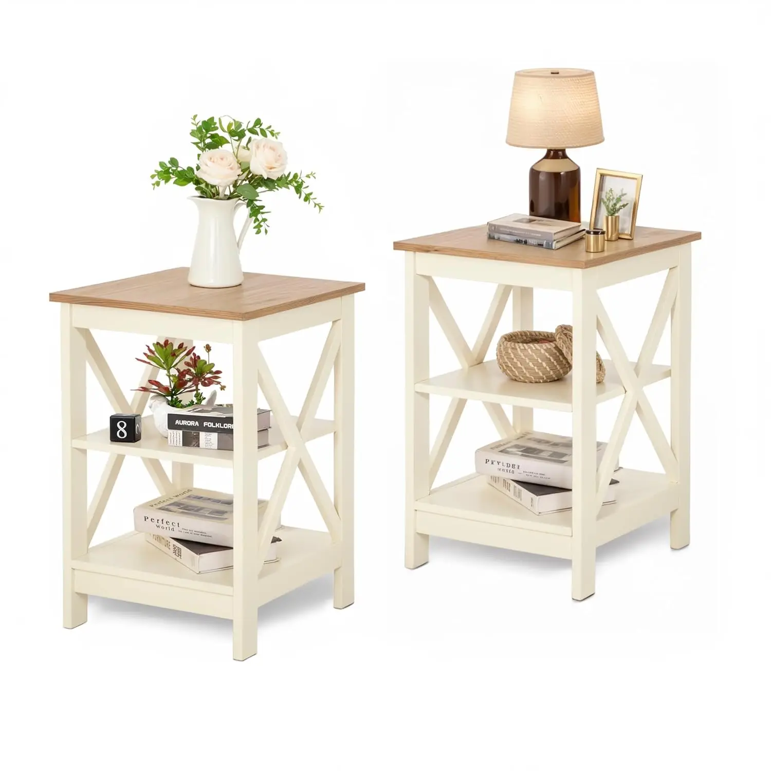 End Tables, Farmhouse Nightstand Set Of 2, Small Side Table Living Room 3-Tier Modern Bed Side Table Nightstands, Customized
End Tables, Farmhouse Nightstand Set Of 2, Small Side Table Living Room 3-Tier Modern Bed Side Table Nightstands, Customized