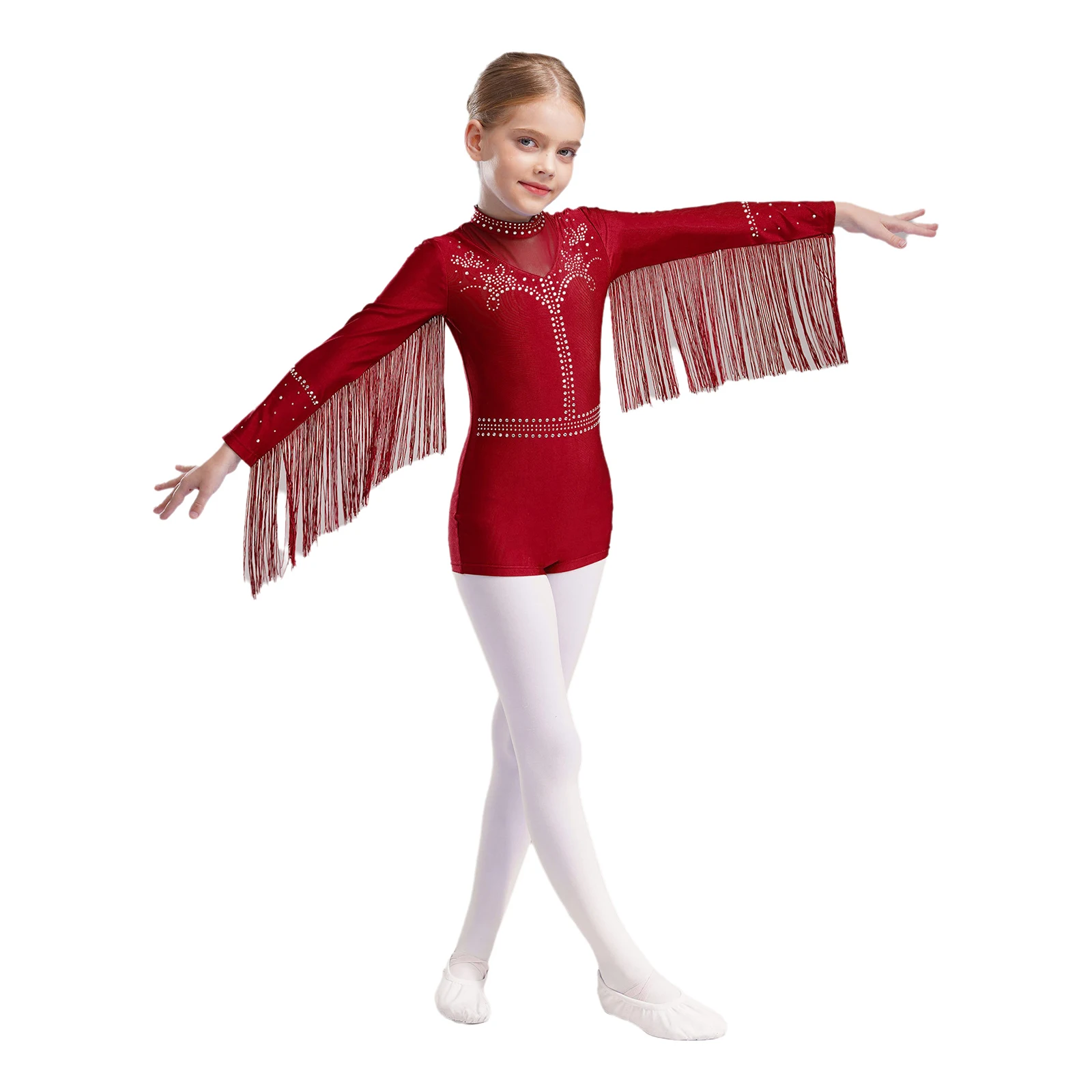 Kids Girls Jazz Dance Leotard Tassels Shiny Rhinestones Long Sleeve Fringe Bodysuit for Latin Tango Dance Performance Costume
Kids Girls Jazz Dance Leotard Tassels Shiny Rhinestones Long Sleeve Fringe Bodysuit for Latin Tango Dance Performance Costume
