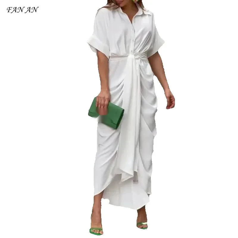 Fashion New Women's Spring Summer Autumn Lapel Mid-length Short-sleeved Single-breasted High-waist Shirt Skirt Dress Long Skirt
Fashion New Women's Spring Summer Autumn Lapel Mid-length Short-sleeved Single-breasted High-waist Shirt Skirt Dress Long Skirt