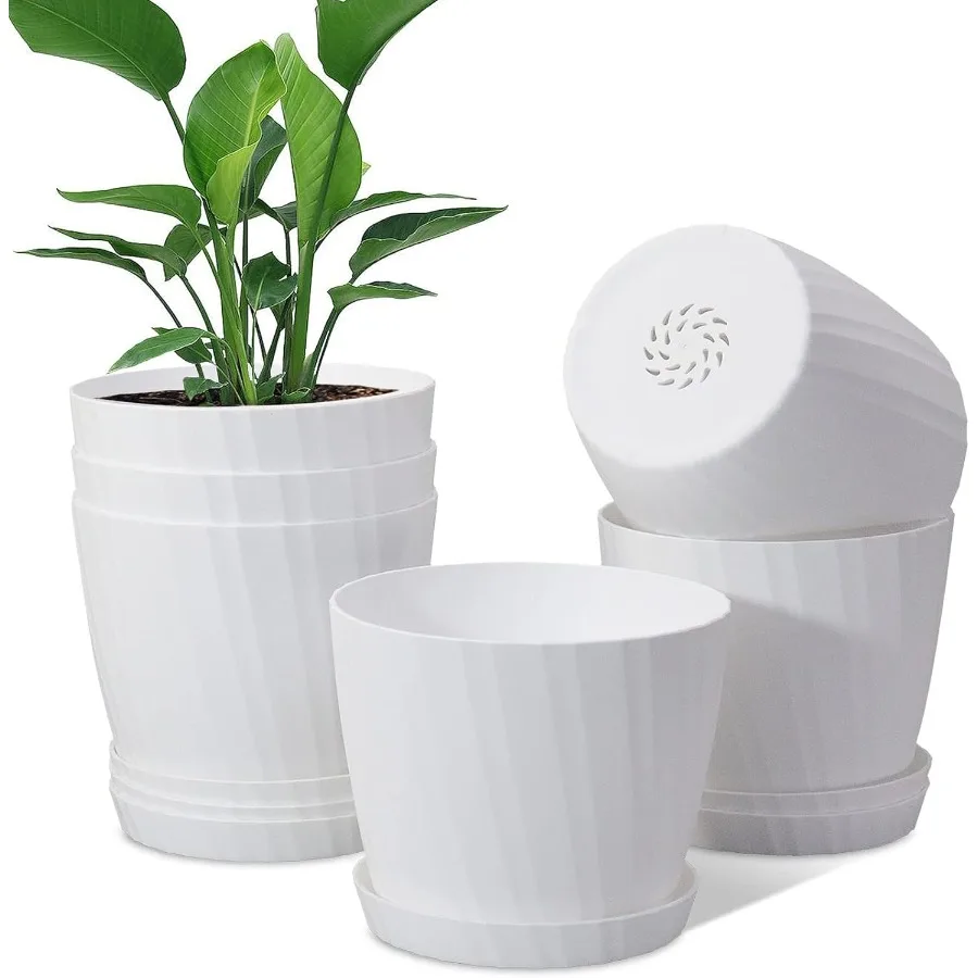 7'' Plant Pots Bulk 6 Pack Plastic Planters with Drainage Holes and Saucers for Indoor Outdoor House Plants and Flowers White
7'' Plant Pots Bulk 6 Pack Plastic Planters with Drainage Holes and Saucers for Indoor Outdoor House Plants and Flowers White