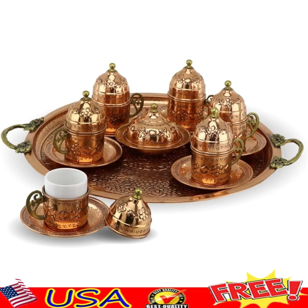 Handcrafted Engraved Matte Copper Coffee Cup Set 6 Pieces with Tray and Bowl Elegant Durable Coffee Serving Set Housewarming
Handcrafted Engraved Matte Copper Coffee Cup Set 6 Pieces with Tray and Bowl Elegant Durable Coffee Serving Set Housewarming