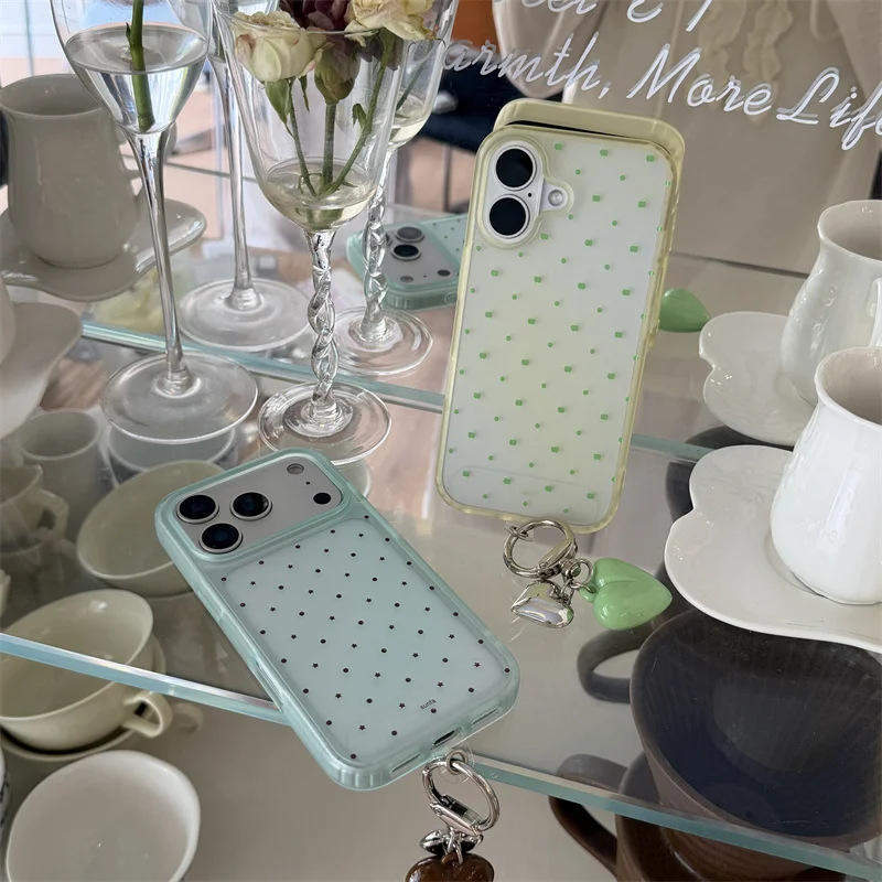 Cute Polka Dot Phone Case With Heart Charm Strap Shockproof Protective Cover For iPhone 17 16 15 14 Pro Max fashion iPhone case
Cute Polka Dot Phone Case With Heart Charm Strap Shockproof Protective Cover For iPhone 17 16 15 14 Pro Max fashion iPhone case