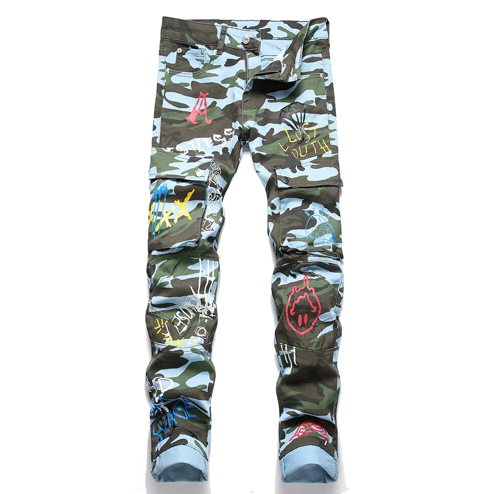 Men Camouflage Print Jeans Multi Pockets Cargo Pants Slim Straight Tapered Non Stretch Denim Trousers
Men Camouflage Print Jeans Multi Pockets Cargo Pants Slim Straight Tapered Non Stretch Denim Trousers
