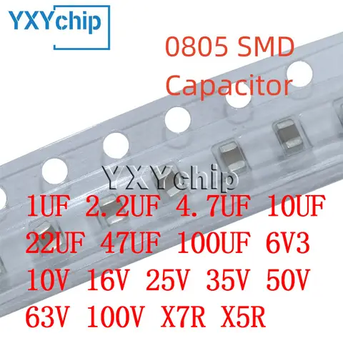 20PCS 0805 2012 SMD Capacitor 1UF 2.2UF 4.7UF 10UF 22UF 47UF 100UF 6V3 10V 16V 25V 35V 50V 63V 100V X7R X5R K=±10% M=±20%