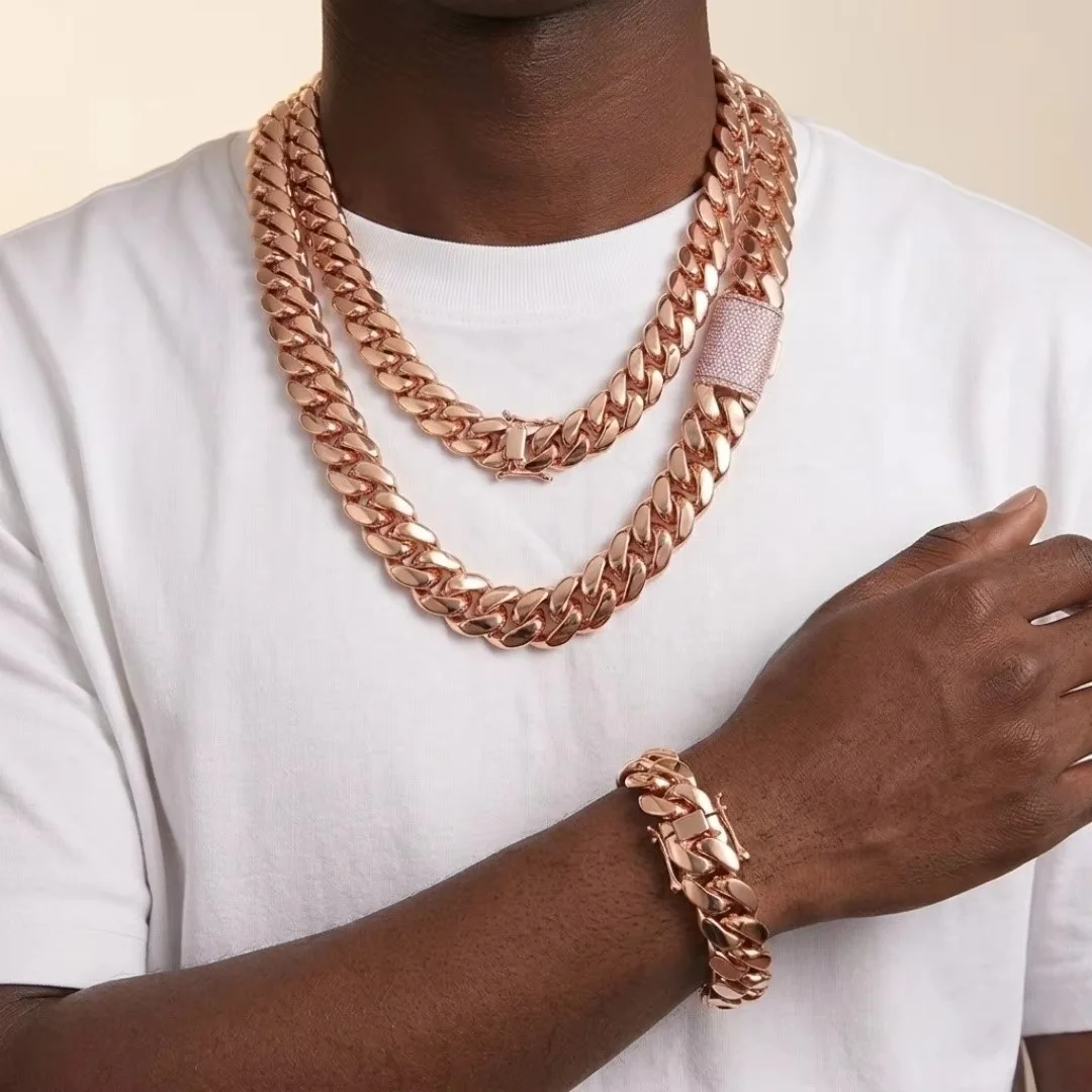 24inch Solid Brass Rose Gold Miami Cuban Link Necklace Hip Hop Street Cadenas De Oro for Men Women Daily Party Club Accessories
24inch Solid Brass Rose Gold Miami Cuban Link Necklace Hip Hop Street Cadenas De Oro for Men Women Daily Party Club Accessories