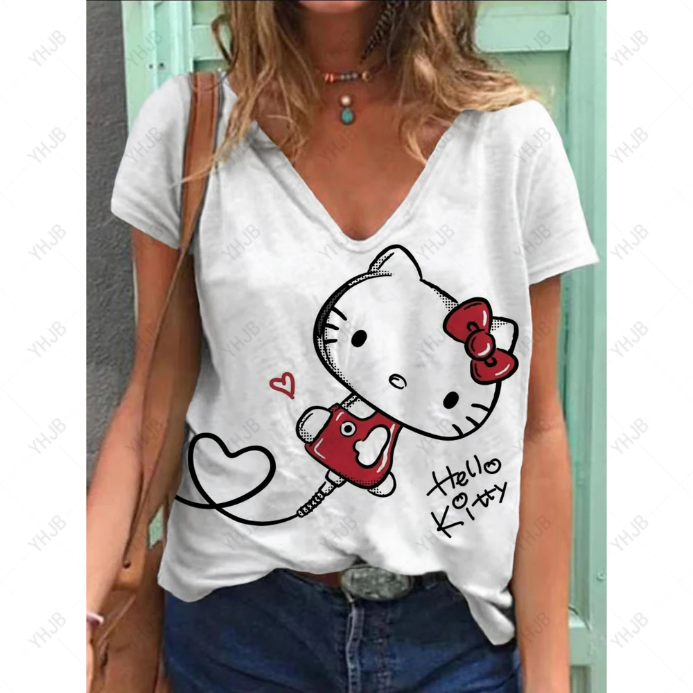 Hello Kitty 2025 новые женские футболки, уличная одежда, женские забавные футболки, футболка с короткими рукавами, одежда, модный праздничный топ для девочек 
Hello Kitty 2025 новые женские футболки, уличная одежда, женские забавные футболки, футболка с короткими рукавами, одежда, модный праздничный топ для девочек