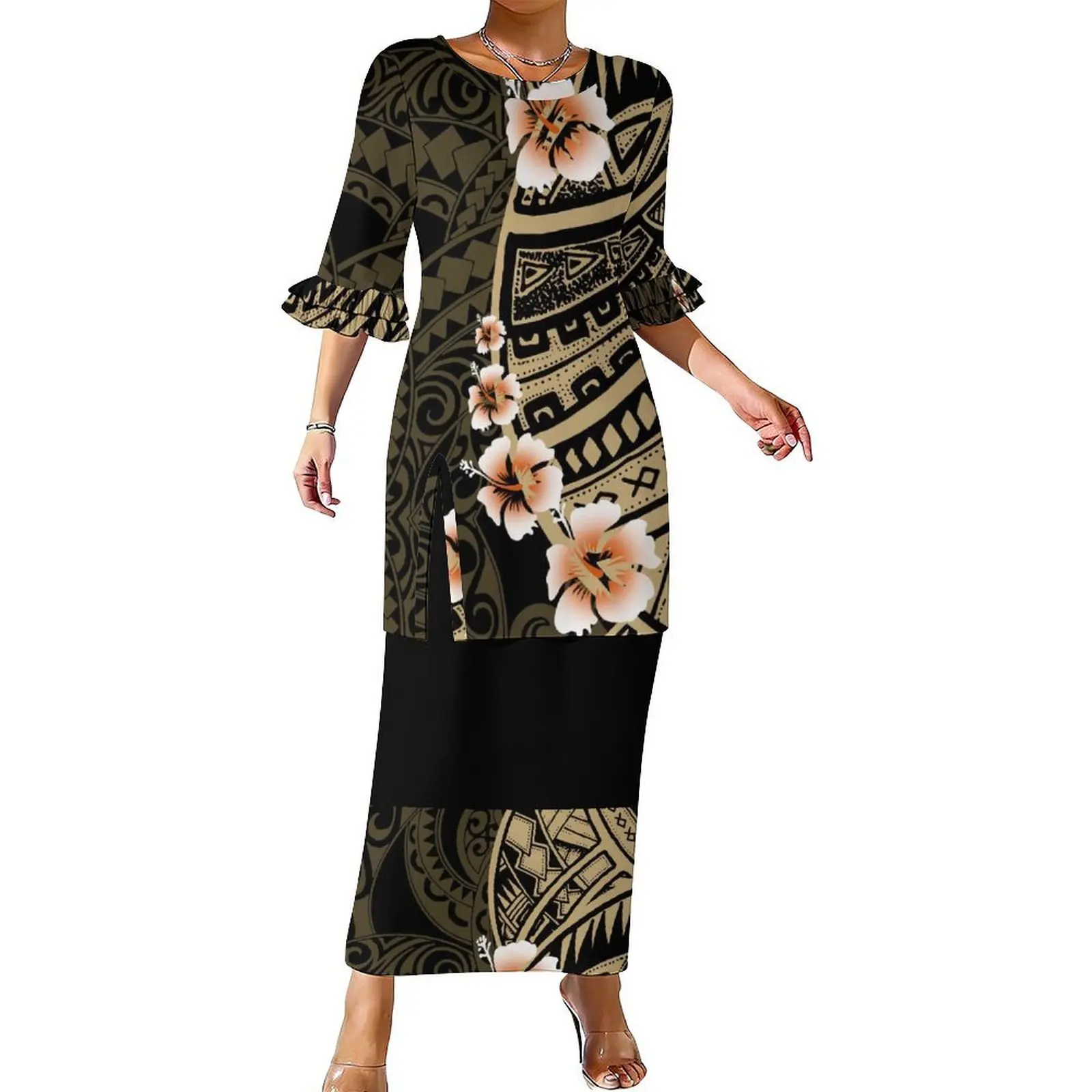 Sexy And Figure-Hugging Polynesian-Style Custom-Patterned Printed Suit Skirt With Double Ruffled Sleeves Puletasi
Sexy And Figure-Hugging Polynesian-Style Custom-Patterned Printed Suit Skirt With Double Ruffled Sleeves Puletasi