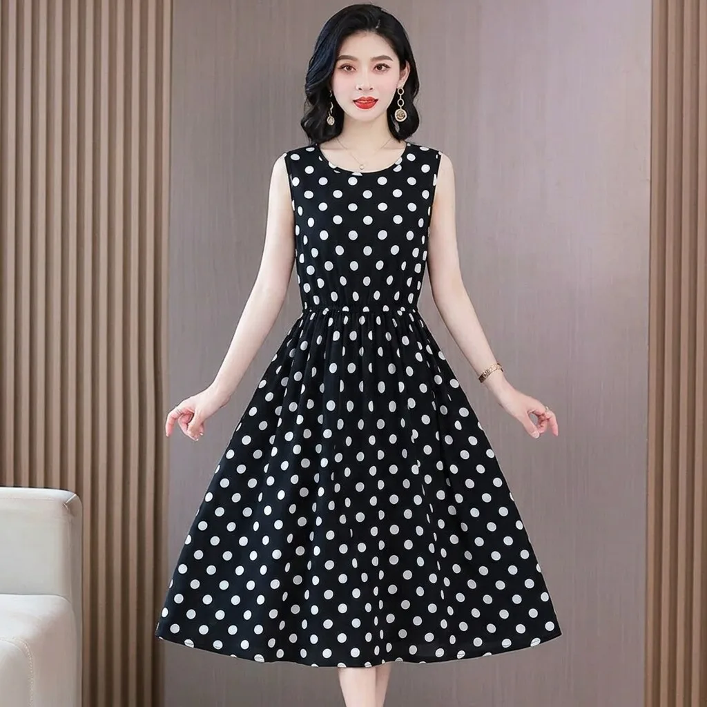 Retro Polka Dot Dress Women's Sleeveless Waist Cinched Maxi Skirt Midlife Mommy Style Ageless Elegant Polyester Fiber Dress
Retro Polka Dot Dress Women's Sleeveless Waist Cinched Maxi Skirt Midlife Mommy Style Ageless Elegant Polyester Fiber Dress