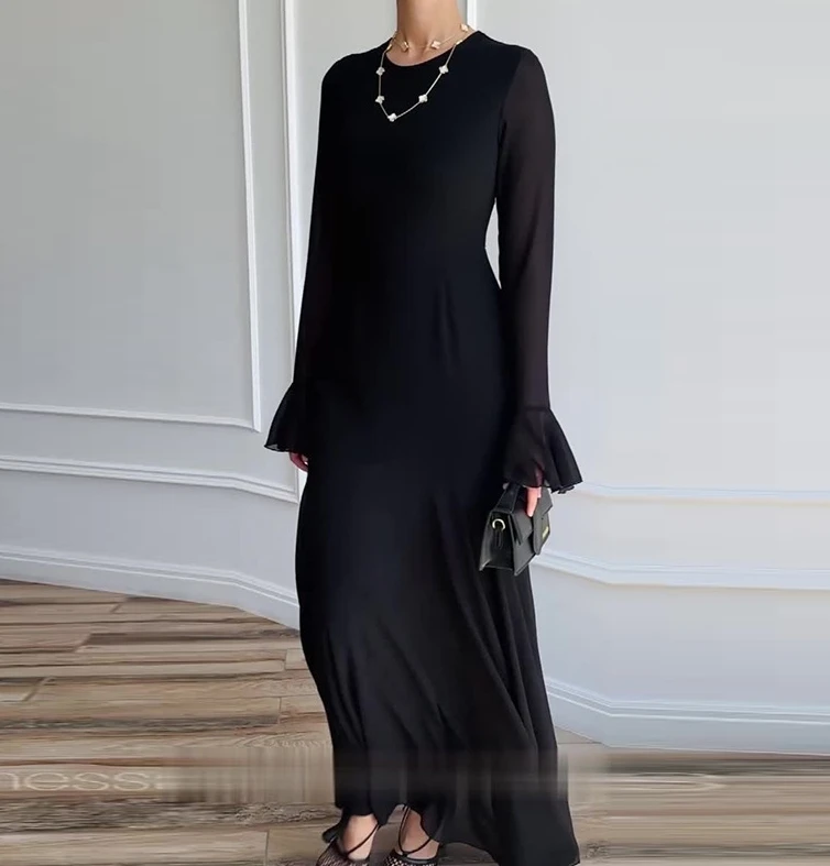 Womens Dresses 2024 Autumn Solid Color Round Neck Flared Sleeves Elegant Temperament Long Sleeved Lace Up Daily Long Dress
Womens Dresses 2024 Autumn Solid Color Round Neck Flared Sleeves Elegant Temperament Long Sleeved Lace Up Daily Long Dress