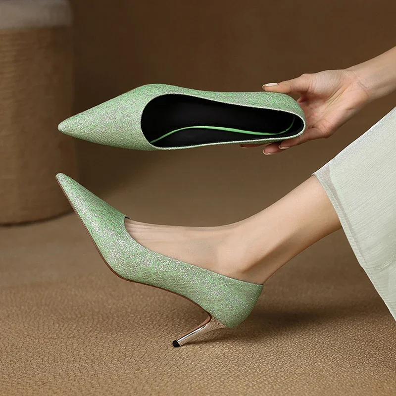 2025 spring autumn women pumps natural leather 22-25cm Glitter flash material+sheepskin pointed toe thin high heel women shoes
2025 spring autumn women pumps natural leather 22-25cm Glitter flash material+sheepskin pointed toe thin high heel women shoes