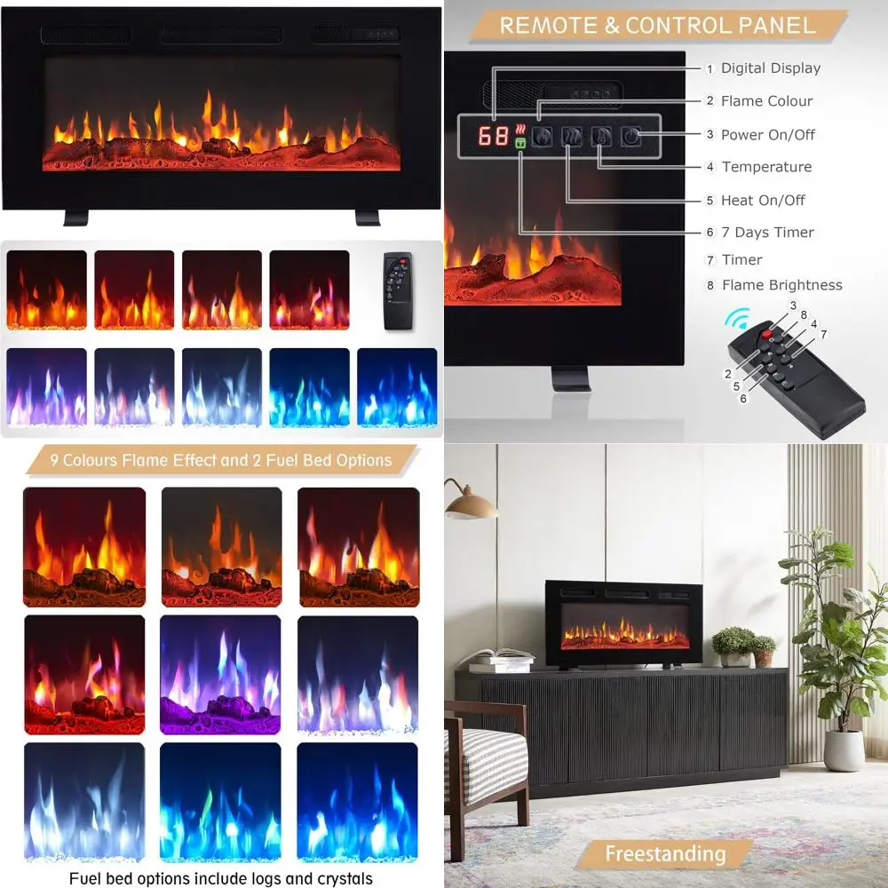 Grace 36 W 3-Way Electric Fireplace, Freestanding/Wall/Recessed, 9 Color Flames, Media Console
Grace 36 W 3-Way Electric Fireplace, Freestanding/Wall/Recessed, 9 Color Flames, Media Console