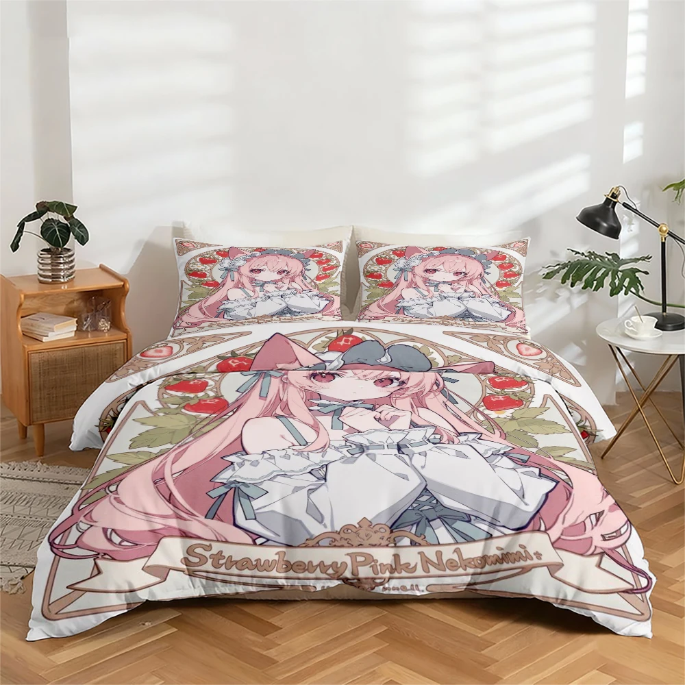 3-Piece High-Definition Digital Print Bedding Set, Large Floral Pattern Duvet Cover Set with Strawberry Pink Cat Ear Girl Pattern, Includes 1 Duvet Cover + 2 Pillowcases, Suitable for Bedroom, Guest Room, Home Decoration, Polyester Fiber Duvet Cover + Pil
3-Piece High-Definition Digital Print Bedding Set, Large Floral Pattern Duvet Cover Set with Strawberry Pink Cat Ear Girl Pattern, Includes 1 Duvet Cover + 2 Pillowcases, Suitable for Bedroom, Guest Room, Home Decoration, Polyester Fiber Duvet Cover + Pil