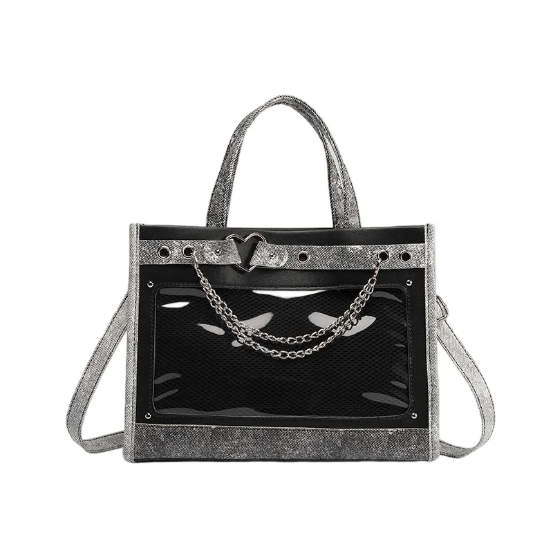 Japanese Style Ita Bag Transparent PVC Pocket Glitter Trim & Adjustable Strap Perfect for Anime Badges JK Uniform & Casual Use
Japanese Style Ita Bag Transparent PVC Pocket Glitter Trim & Adjustable Strap Perfect for Anime Badges JK Uniform & Casual Use