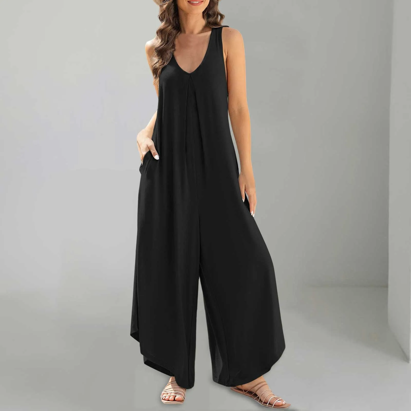 Womens Casual Sleeveless Strap Loose Adjustable Jumpsuits Stretchy Long Pants Romper with Pockets Commute Jumpsuits 2024
Womens Casual Sleeveless Strap Loose Adjustable Jumpsuits Stretchy Long Pants Romper with Pockets Commute Jumpsuits 2024