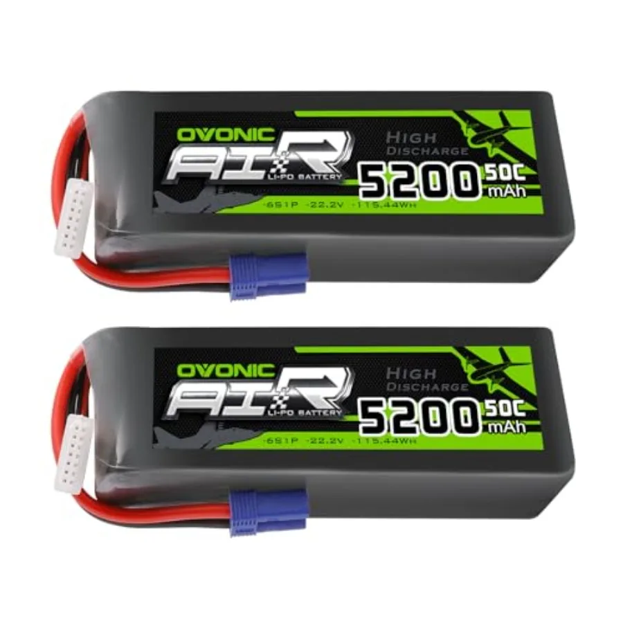 RC Plane Drone Application: LiPo Battery, 5200mAh 50C 22.2V 6S, Black, High-Discharge Stable Power with EC5 Connector, 2pcs
RC Plane Drone Application: LiPo Battery, 5200mAh 50C 22.2V 6S, Black, High-Discharge Stable Power with EC5 Connector, 2pcs