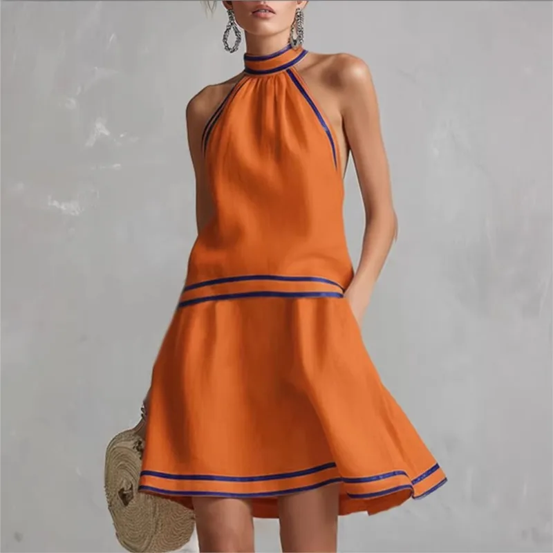 Women New Stripe Elegant Off Shoulder Sleeveless A-Line Halter Neck Mini Dresses Summer Fashion Vacation Party Dress Vestidos
Women New Stripe Elegant Off Shoulder Sleeveless A-Line Halter Neck Mini Dresses Summer Fashion Vacation Party Dress Vestidos