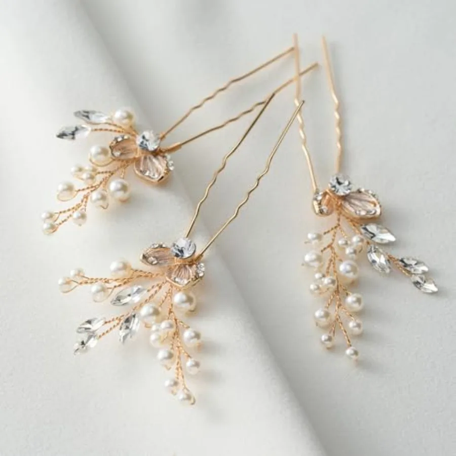 Hair Pins, 3Pcs Bridal Hair Accessories Pearl Bride Wedding Hair Pins Leaf Bridal Head Pcs Rhinestones Gold Hair Jewelry for Wo
Hair Pins, 3Pcs Bridal Hair Accessories Pearl Bride Wedding Hair Pins Leaf Bridal Head Pcs Rhinestones Gold Hair Jewelry for Wo