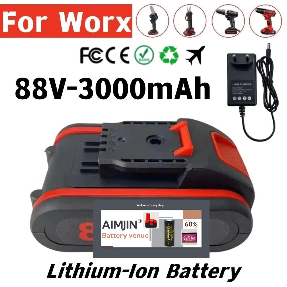 2025 88V 3000mAh high-Power Li-ion Battery For Worx Electric Tools And Chainsaws With charger 
2025 88V 3000mAh high-Power Li-ion Battery For Worx Electric Tools And Chainsaws With charger