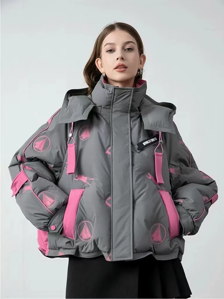 Winter Short Print Patchwork Hooded Parker Down Jacket Female Zipper Thicken Warm Outwears Women White Duck Down Bread Jackets
Winter Short Print Patchwork Hooded Parker Down Jacket Female Zipper Thicken Warm Outwears Women White Duck Down Bread Jackets