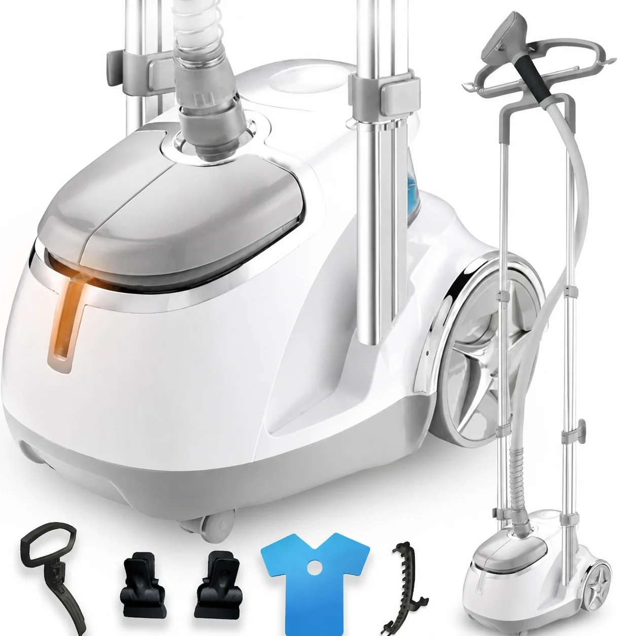 Garment Steamer Upright Professional Size 1500W Roll Wheels Multi-Function Extra Wide Hanger Fabric Brush Mini Ironing Paddle Professional Wrinkle Remover Silver
Garment Steamer Upright Professional Size 1500W Roll Wheels Multi-Function Extra Wide Hanger Fabric Brush Mini Ironing Paddle Professional Wrinkle Remover Silver