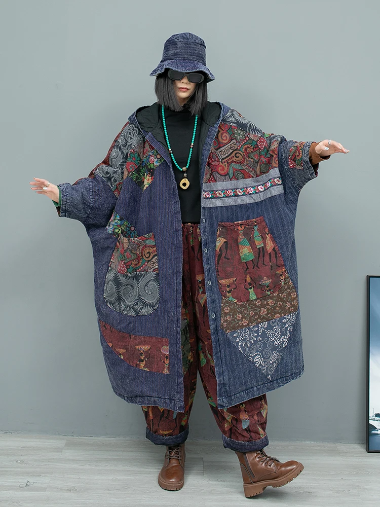 New Women's Retro Distressed Stitching Batwing Sleeve Hooded Padded Warmth Cardigan Patchwork Streetwear Single Breasted Jacket
New Women's Retro Distressed Stitching Batwing Sleeve Hooded Padded Warmth Cardigan Patchwork Streetwear Single Breasted Jacket