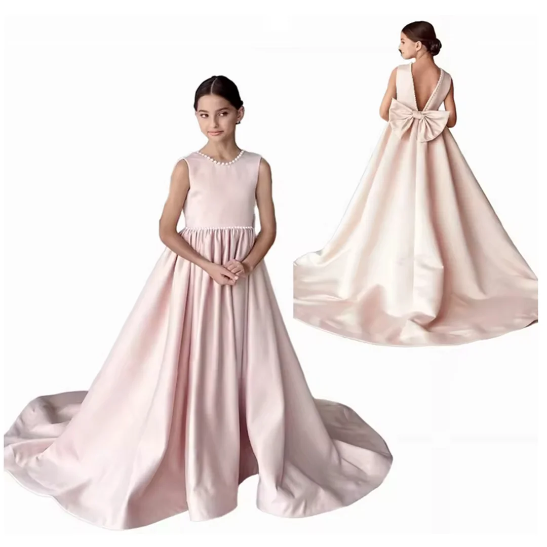 Elegant Pink Long Sleeve Satin Flower Girls Dress Wedding Dresses Lovely Birthday Princess Swing First Communion Gowns with
Elegant Pink Long Sleeve Satin Flower Girls Dress Wedding Dresses Lovely Birthday Princess Swing First Communion Gowns with