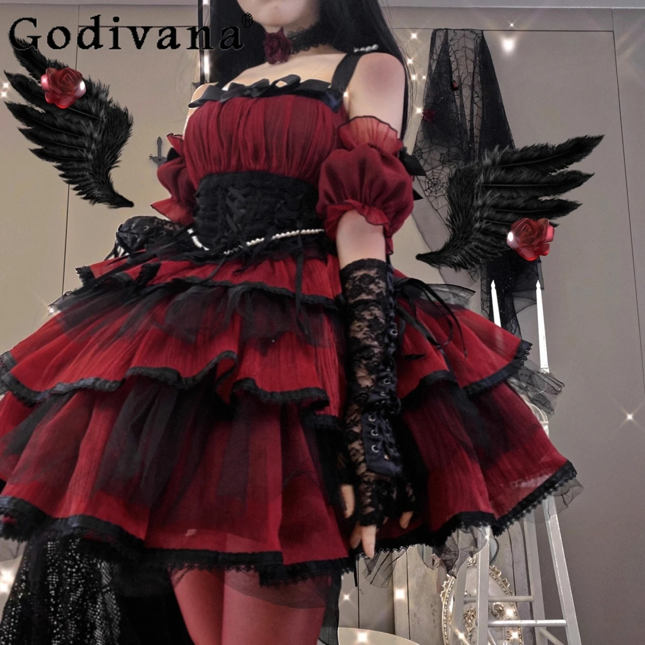 Red Goth Sling Dress Jsk Halloween Carnival Cos Dress Girls Woman High Waist Slim Elegant Lolita Mini Dresses with Arm Cover
Red Goth Sling Dress Jsk Halloween Carnival Cos Dress Girls Woman High Waist Slim Elegant Lolita Mini Dresses with Arm Cover