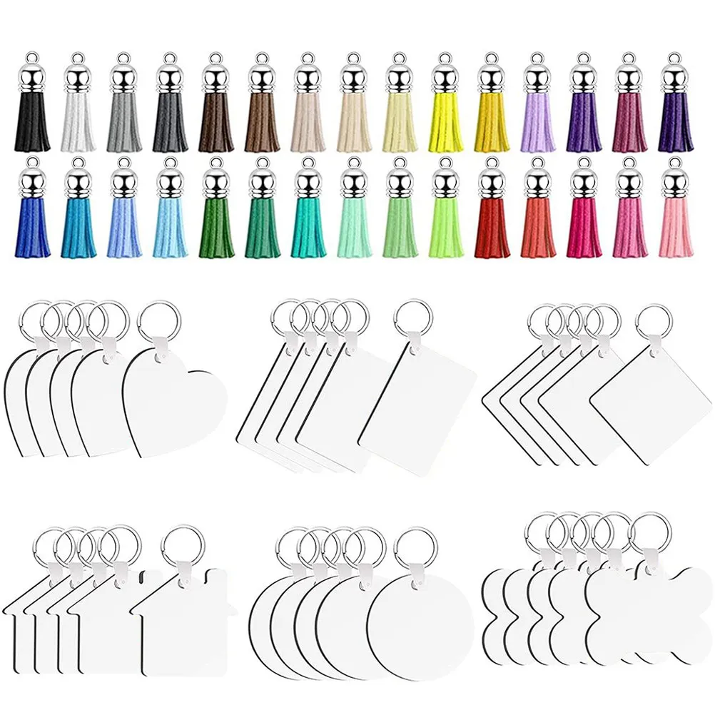 30Sets Heat Transfer Keychains Premium Sublimation Blanks DIY Craft Tassels Keychain Accessories for Custom Key Rings