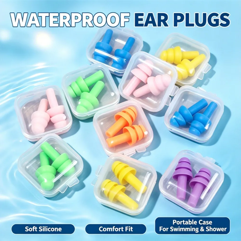 Silicone Waterproof Noise Cancelling Earplugs With Storage Box, Reusable For Swimming Sleeping Travel Water Sports Random Color
Silicone Waterproof Noise Cancelling Earplugs With Storage Box, Reusable For Swimming Sleeping Travel Water Sports Random Color