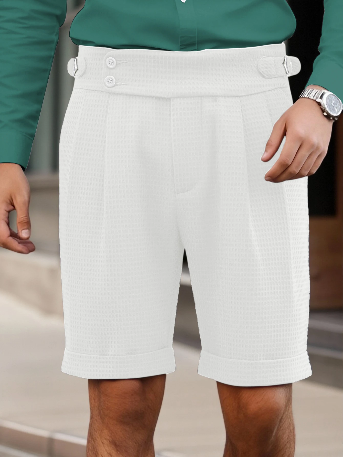 High Waist Gurkha Bermuda Shorts Men Waffle Fabric Pleated Cuffed Suit Shorts 100% Polyester S-XXL
High Waist Gurkha Bermuda Shorts Men Waffle Fabric Pleated Cuffed Suit Shorts 100% Polyester S-XXL