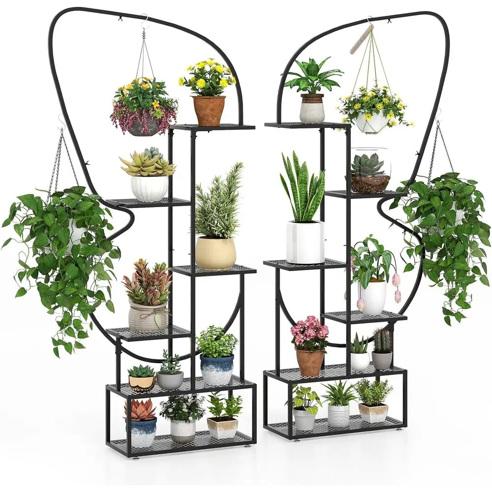 6-Tier Metal Plant Stand, 73 Tall Ladder Style with 4 Hanging Hooks, Suitable for Indoor and Outdoor Use
6-Tier Metal Plant Stand, 73 Tall Ladder Style with 4 Hanging Hooks, Suitable for Indoor and Outdoor Use