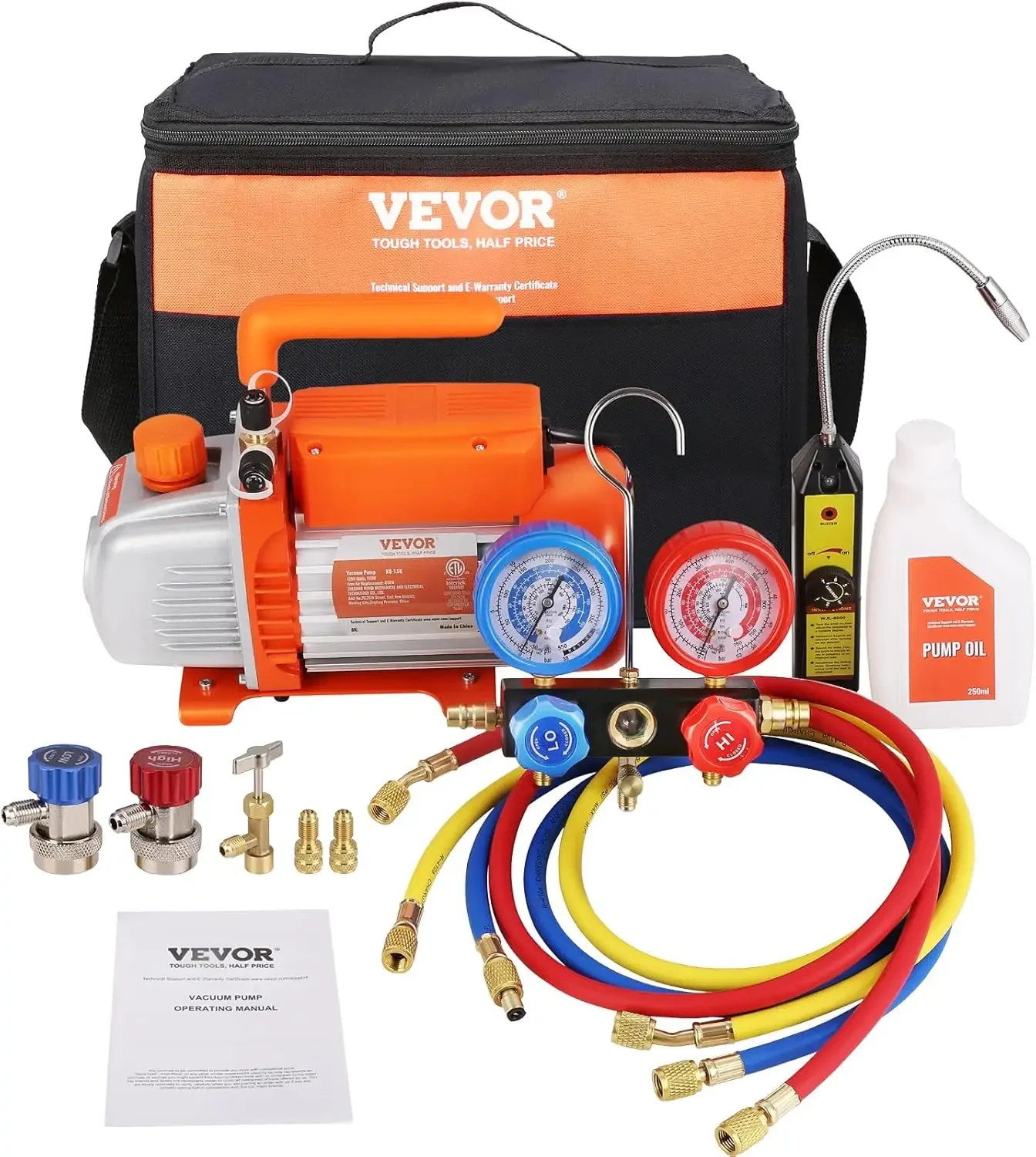 4 CFM Vacuum Pump and Gauge, 1-Stage Rotary Vane Air Vacuum Pump for HVAC/AUTO, AC Refrigerant Manifold Gauge Set
4 CFM Vacuum Pump and Gauge, 1-Stage Rotary Vane Air Vacuum Pump for HVAC/AUTO, AC Refrigerant Manifold Gauge Set